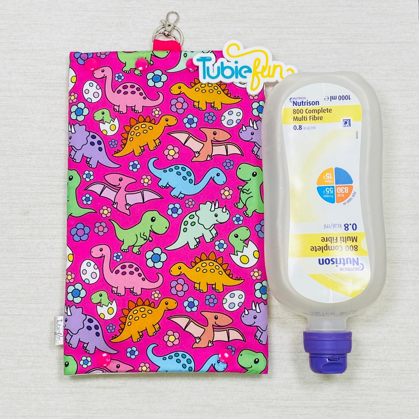 Insulated Milk Bag Suitable for 1L Flocare and 500ml Flexitainers - Dinos on Pink