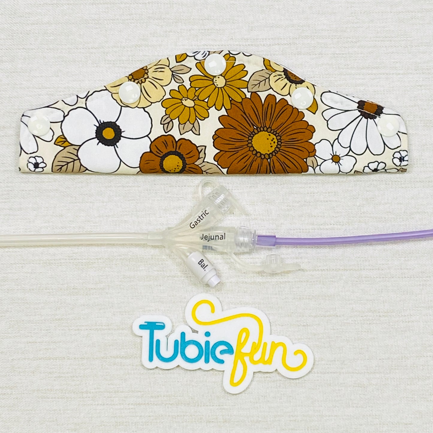 Large Feeding Tube Connection Cover - Cream Flowers