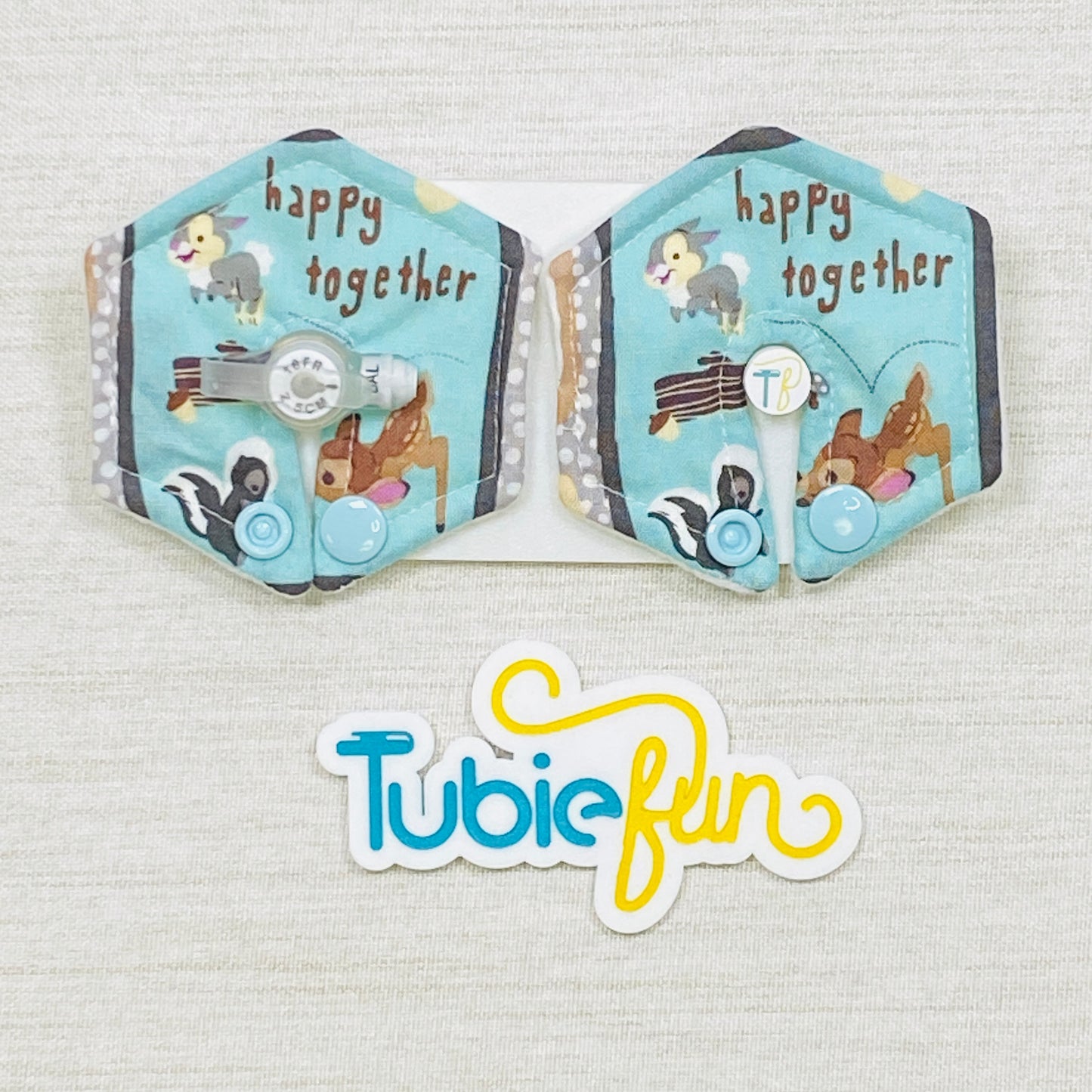 Hexagon G-Tube Button Pad Cover - Deer and Rabbit Friends