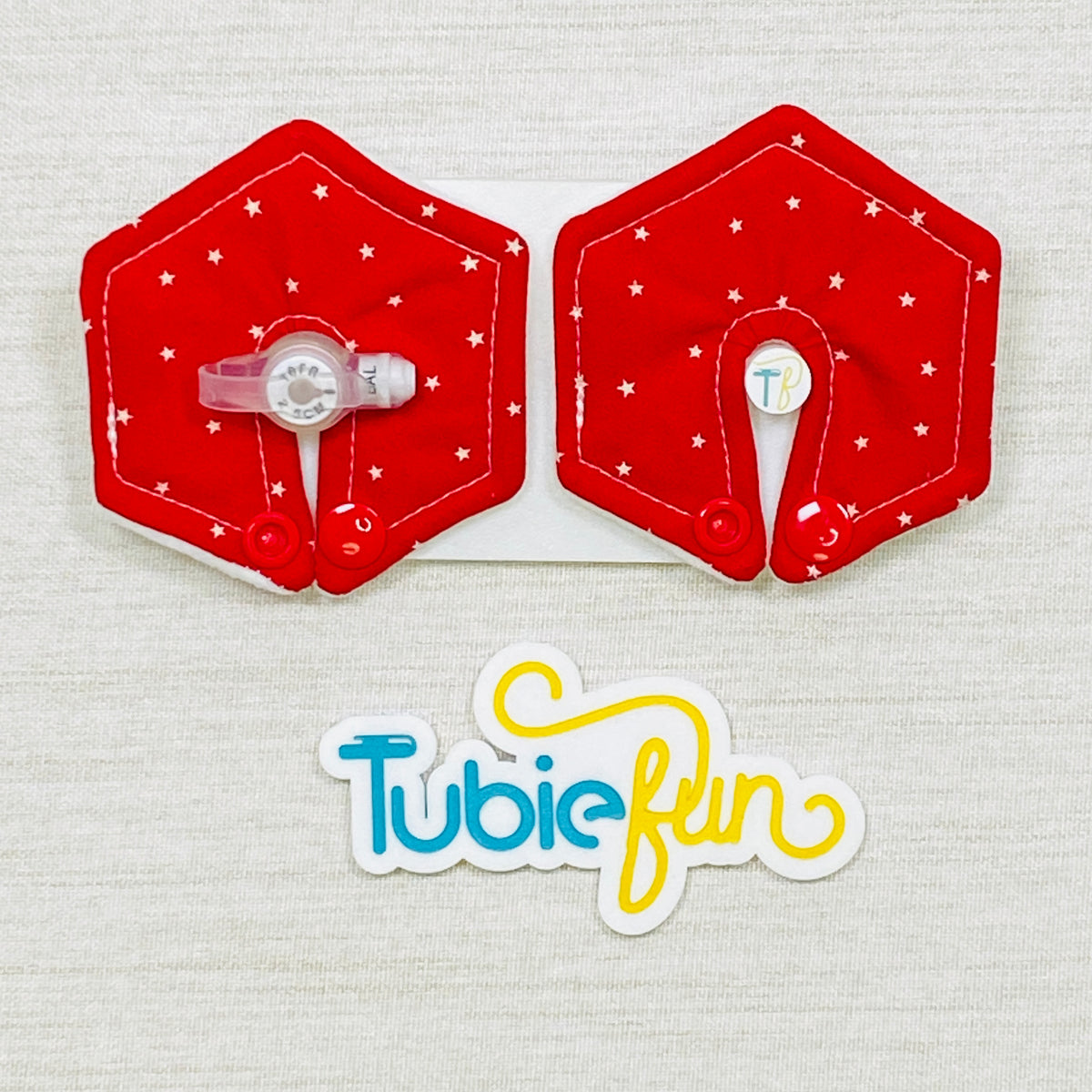 Hexagon G-Tube Button Pad Cover - White Stars on Red