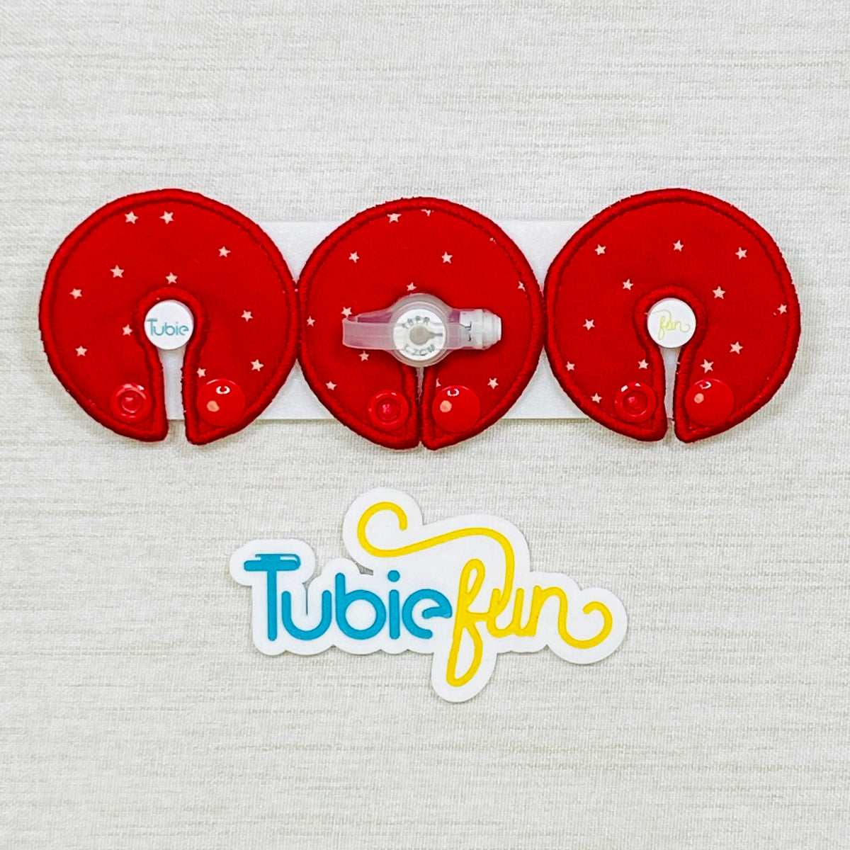 G-Tube Button Pad Cover - White Stars on Red