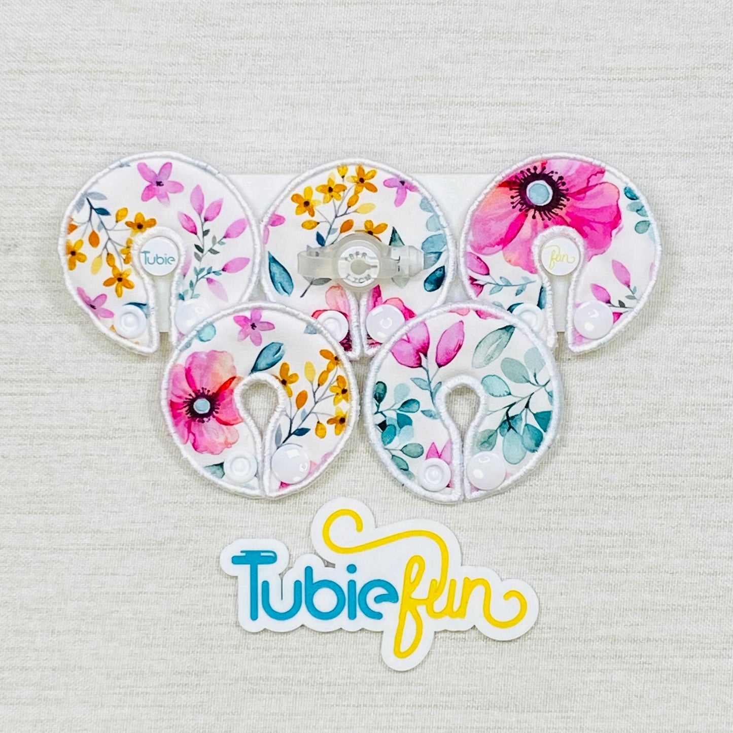 G-Tube Button Pad Cover - Pink Flowers
