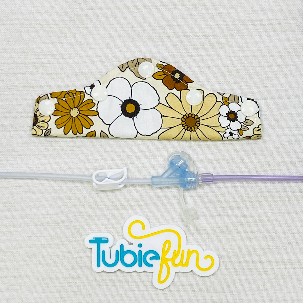 Feeding Tube Connection Cover - Cream Flowers