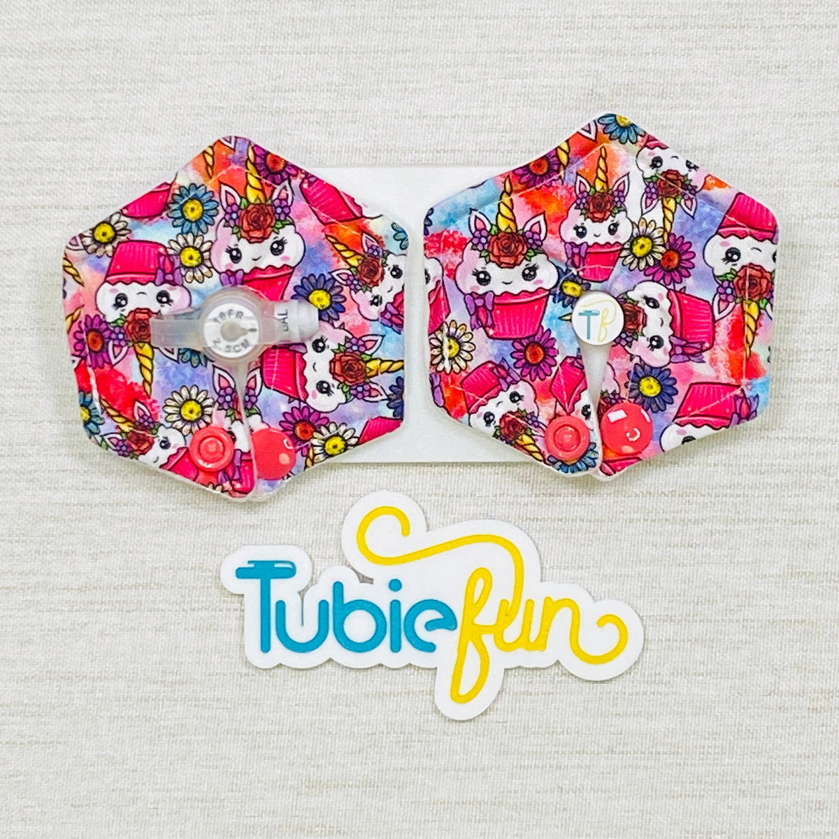 Hexagon G-Tube Button Pad Cover - Unicorn Cupcakes