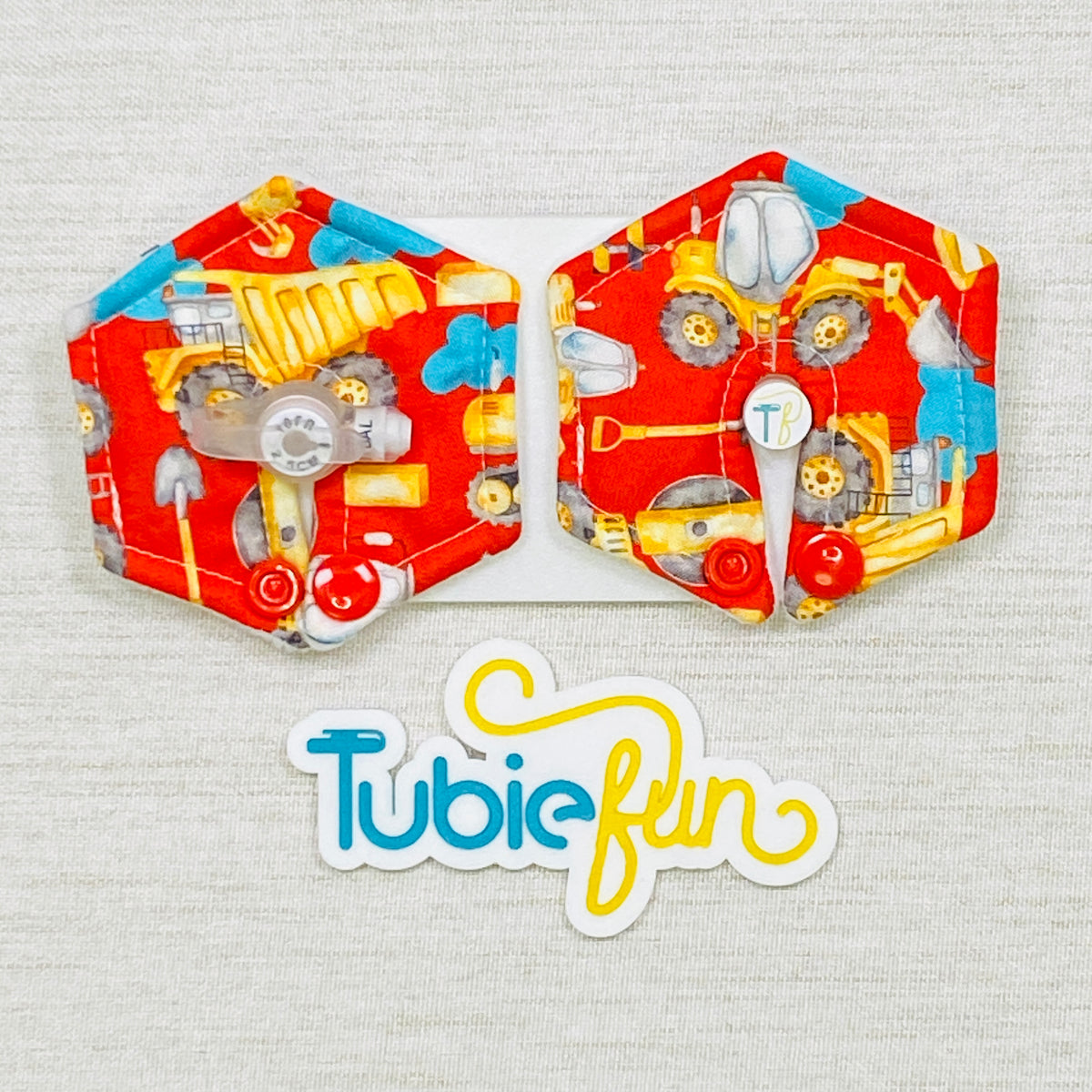 Hexagon G-Tube Button Pad Cover - Construction on Red