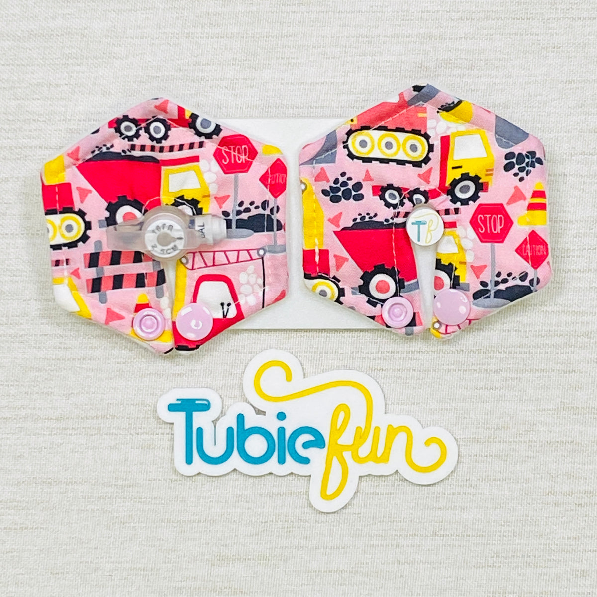 Hexagon G-Tube Button Pad Cover - Pink Construction