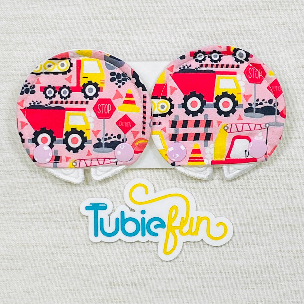 Covered Button Pad - Pink Construction
