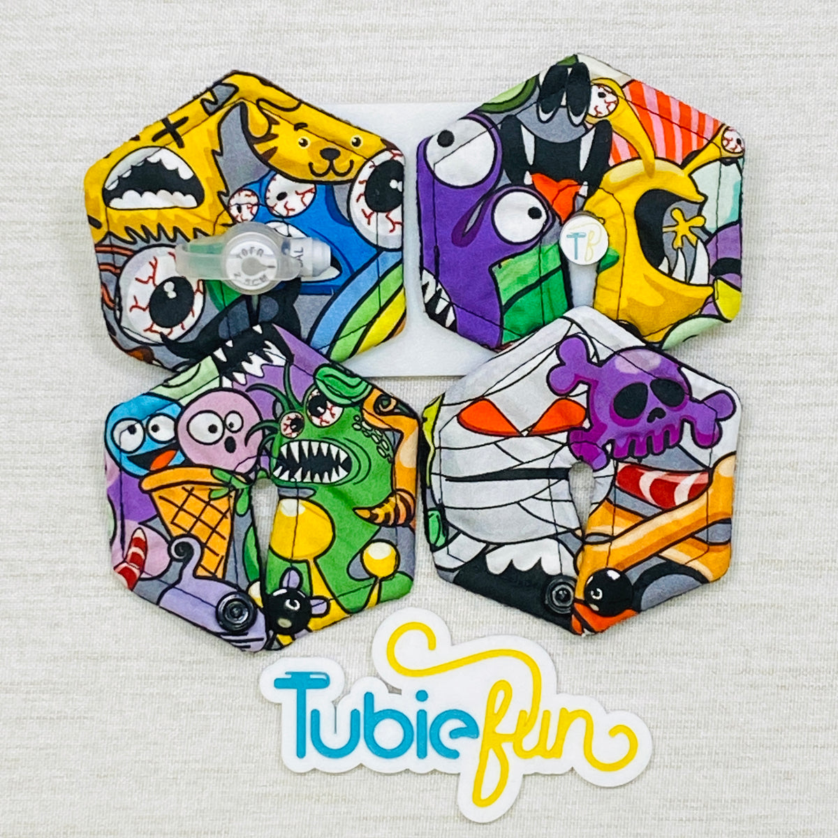 Hexagon G-Tube Button Pad Cover - Spooky Squad