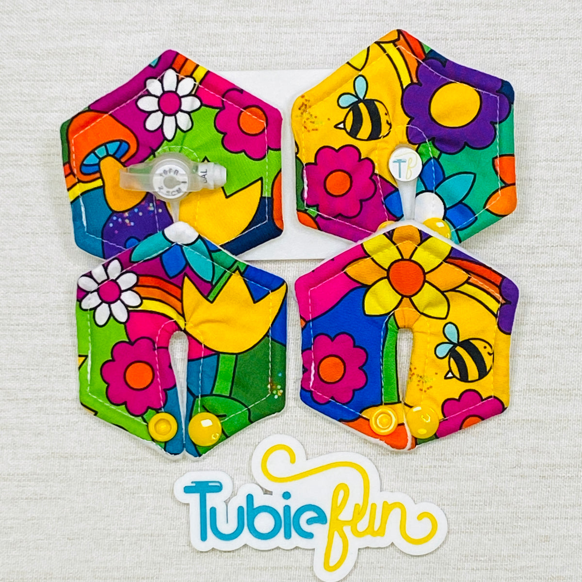 Hexagon G-Tube Button Pad Cover - Flower Power