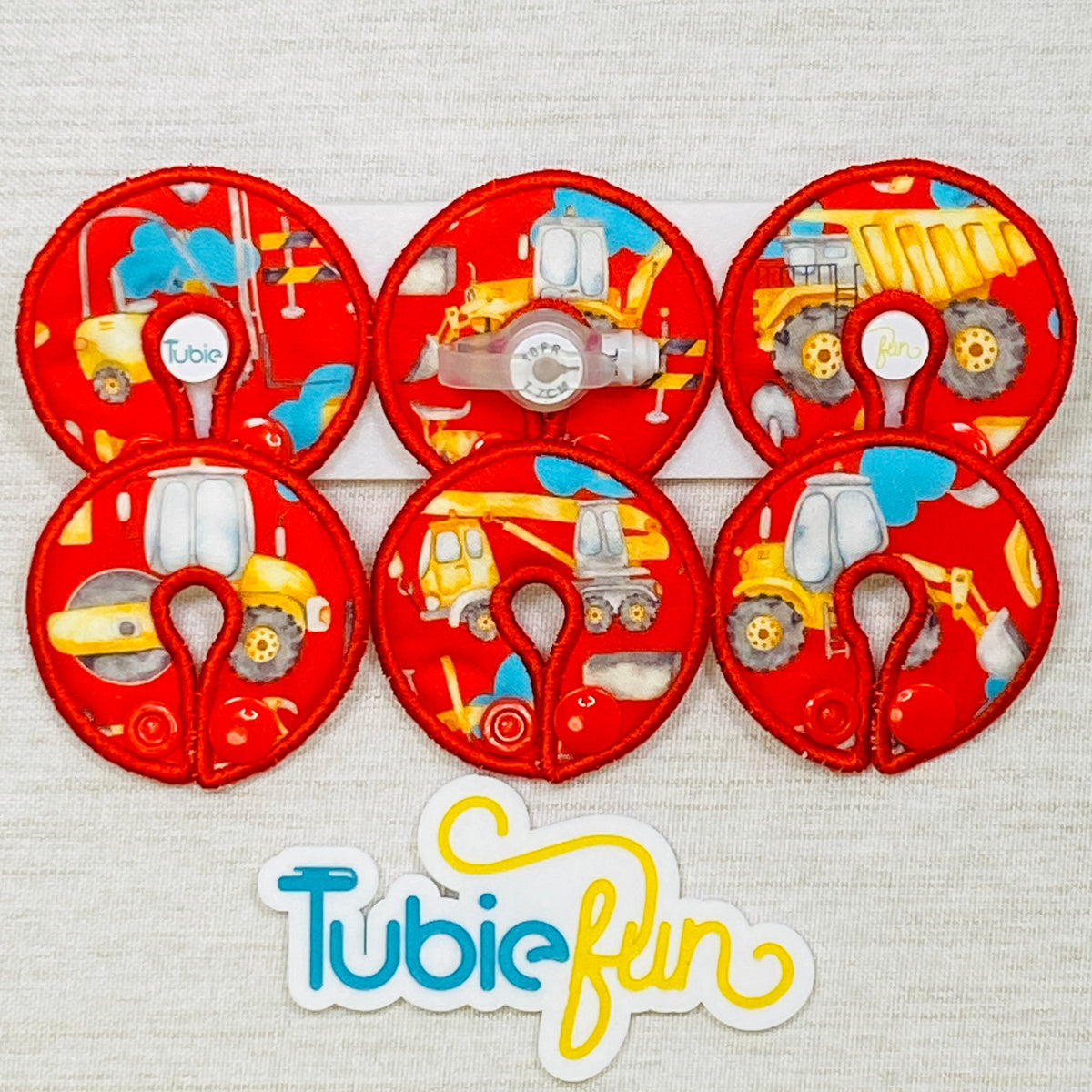 G-Tube Button Pad Cover - Construction on Red