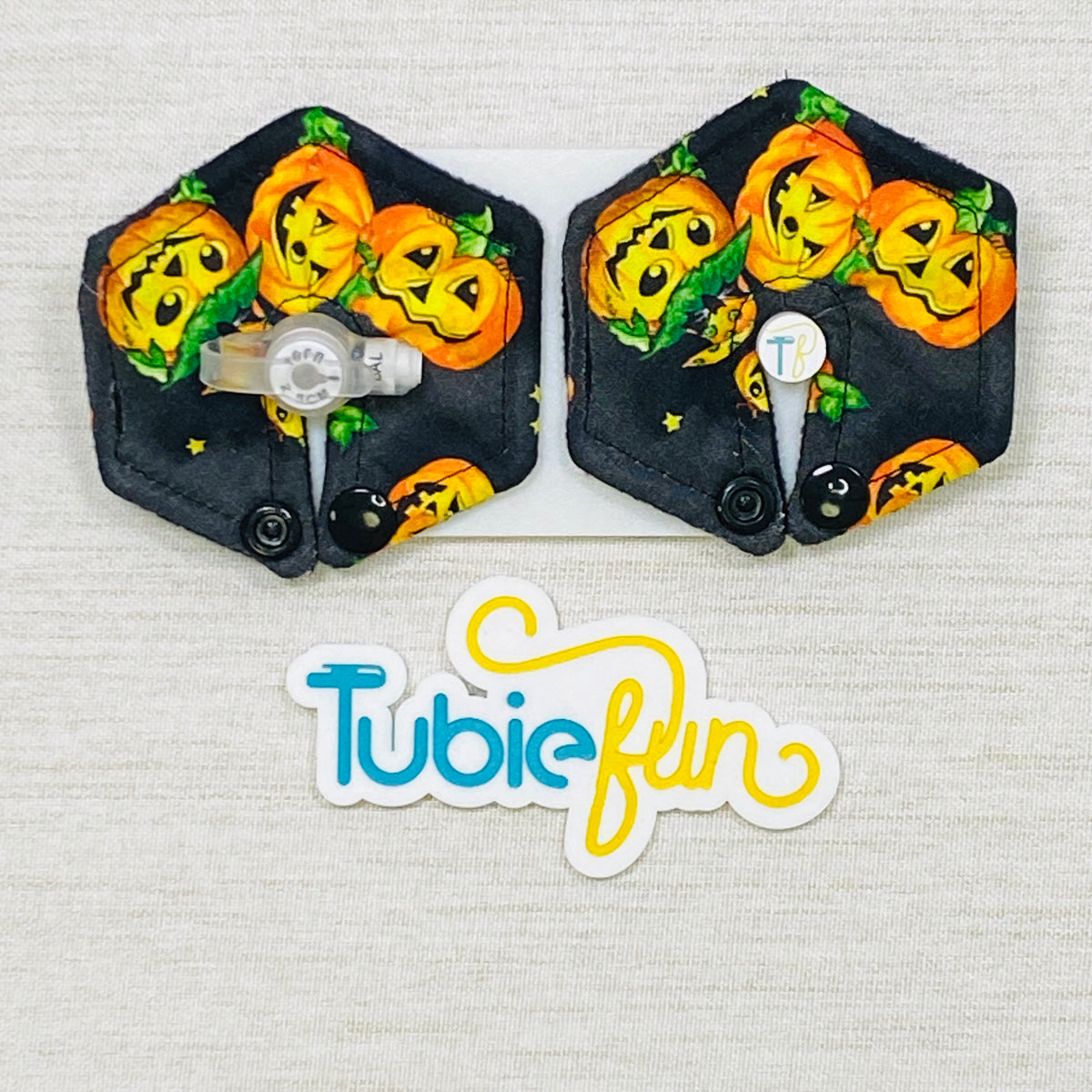 Hexagon G-Tube Button Pad Cover - Pumpkins on Black