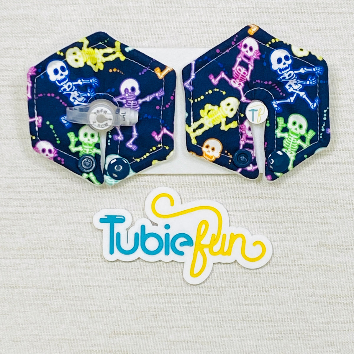 Hexagon G-Tube Button Pad Cover - Neon Skeletons