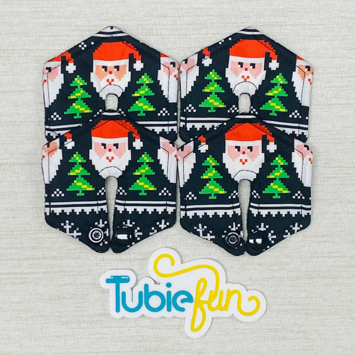 Hexagon G-Tube Button Pad Cover - Ugly Sweater Santa