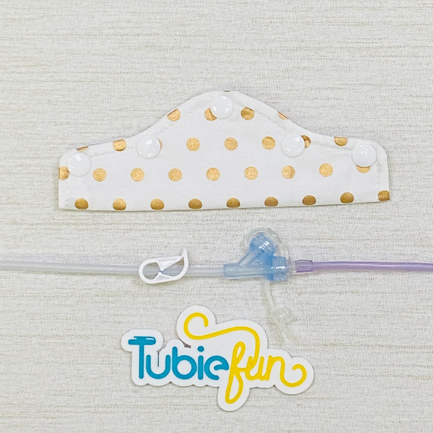 Feeding Tube Connection Cover - Gold Dots on White