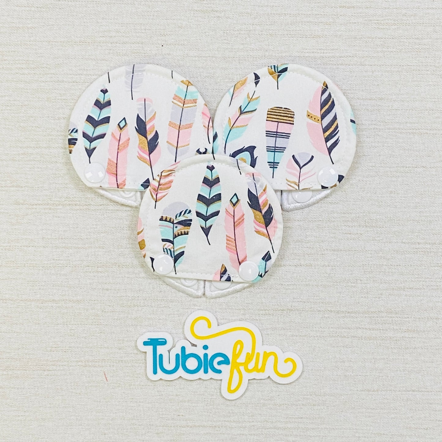 Covered Button Pad - Pink & Gold Feathers