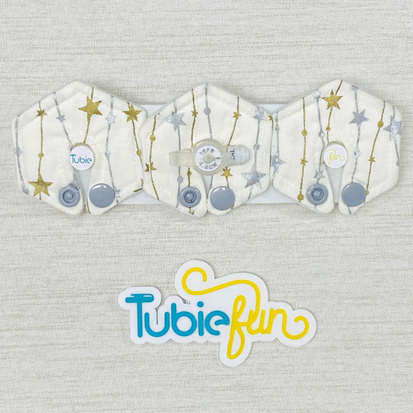 Mini Hexagon G-Tube Button Pad Cover - Silver and Gold Stars