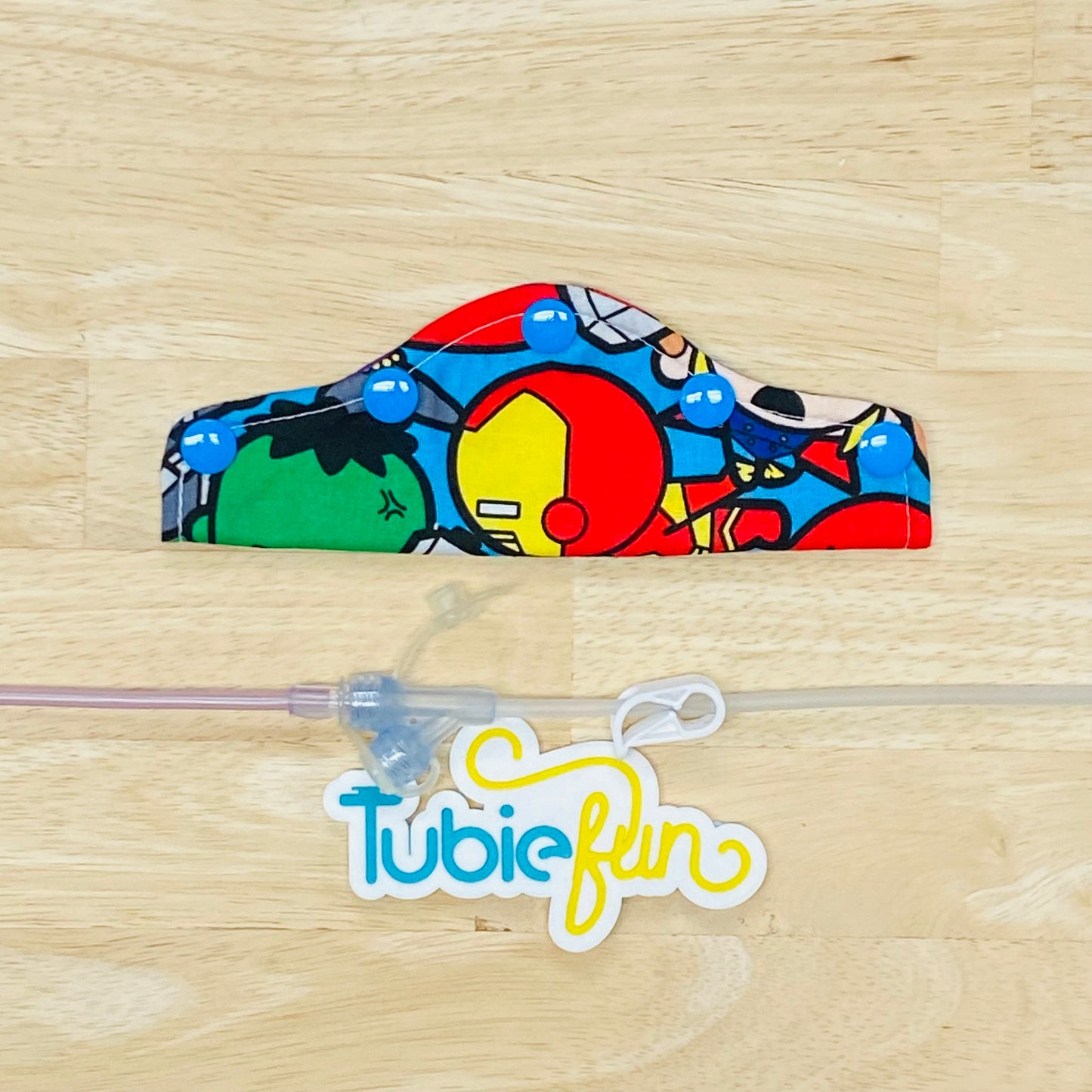 Feeding Tube Connection Cover - Comic Hero's On Blue