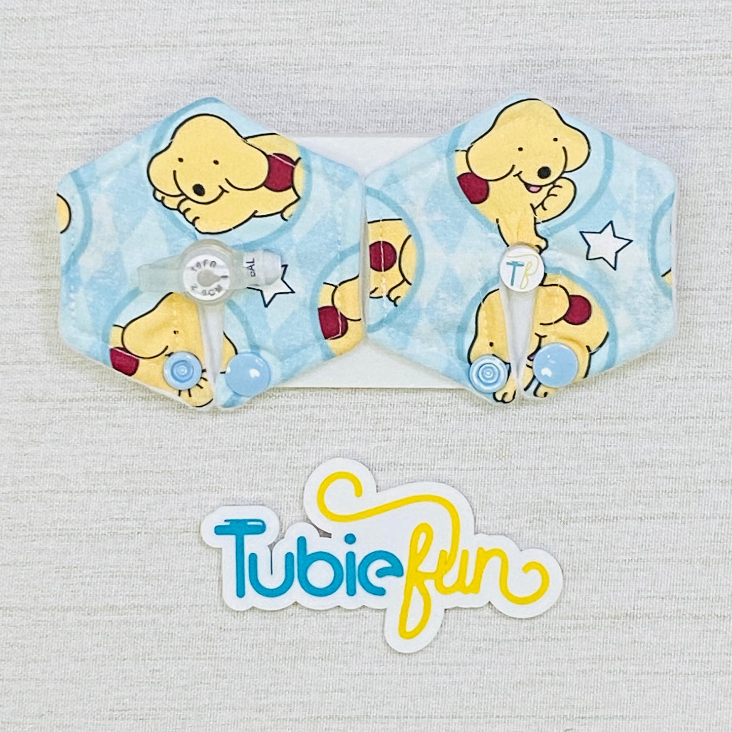Hexagon G-Tube Button Pad Cover - Dog on Light Blue