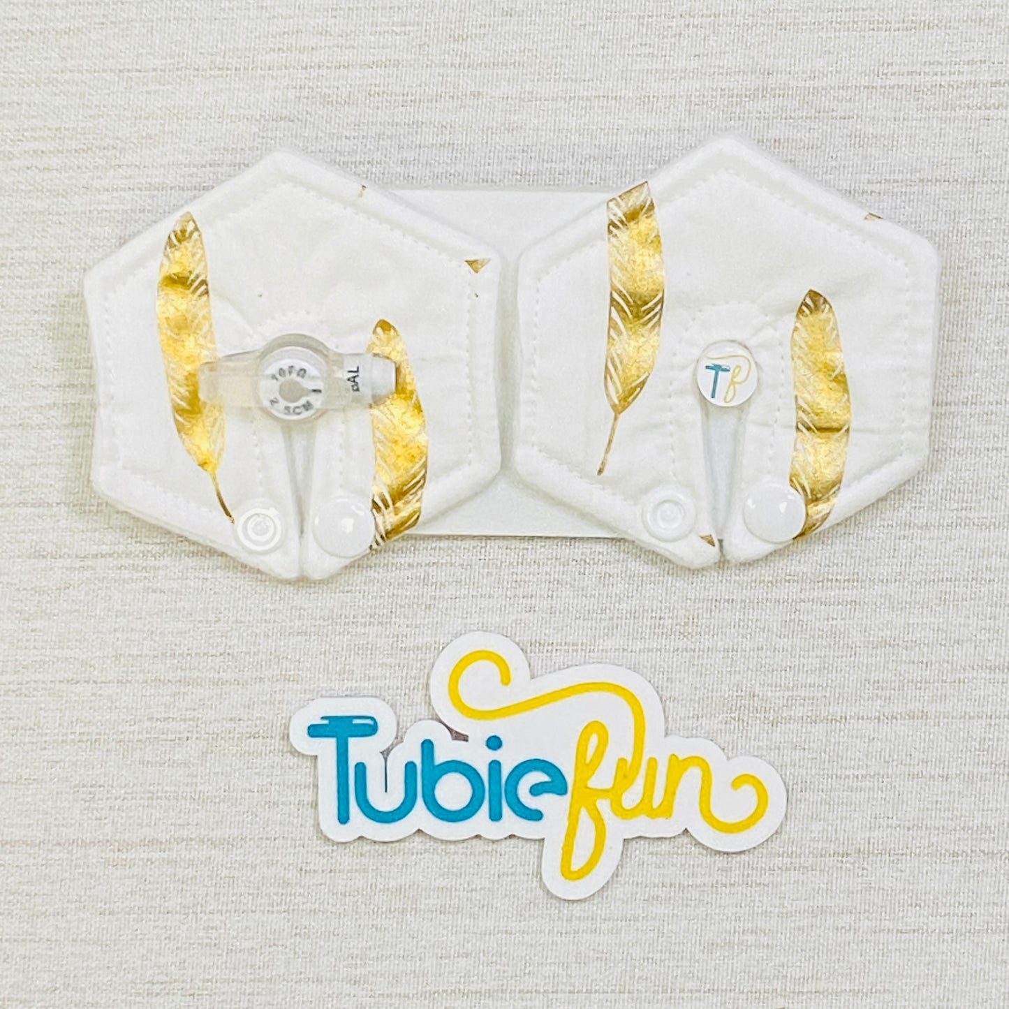 Hexagon G-Tube Button Pad Cover - Gold Feathers