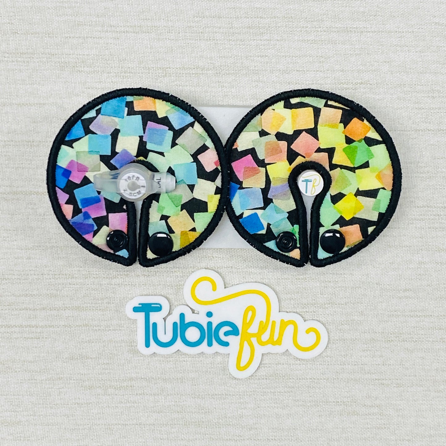 Button Pad Cover Large - Coloured Shapes on Black