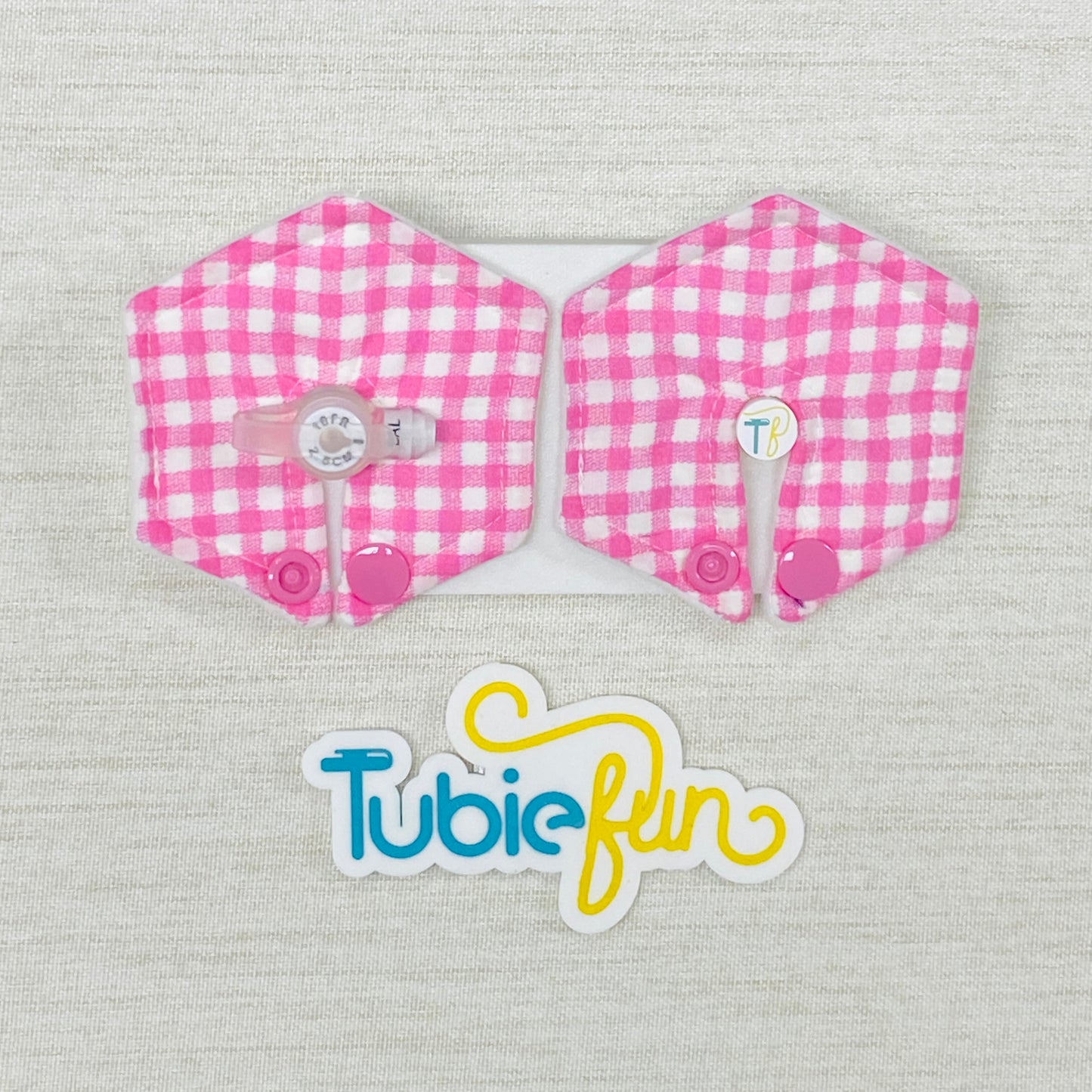 Hexagon G-Tube Button Pad Cover - Pink Gingham