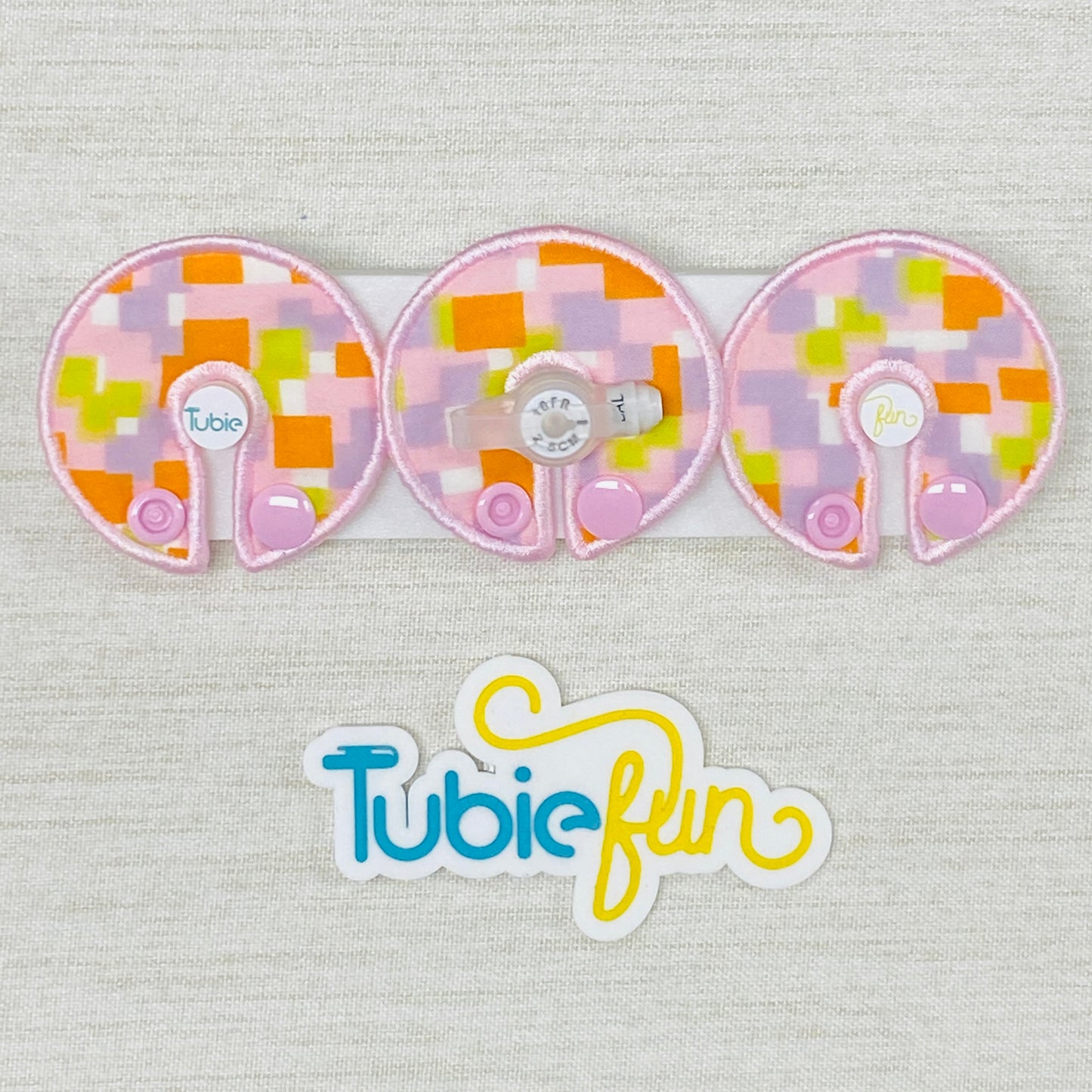 G-Tube Button Pad Cover -Pink and Orange Squares