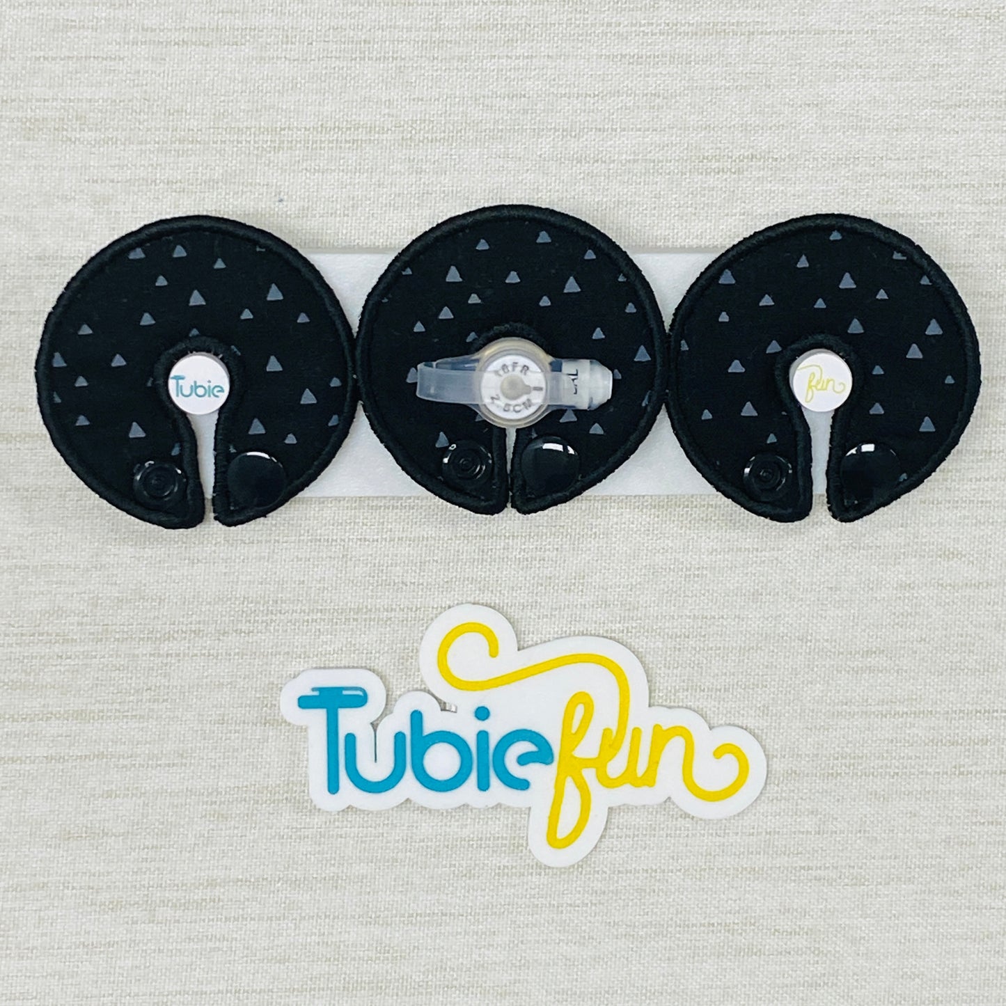 G-Tube Button Pad Cover - Grey Triangles on Black