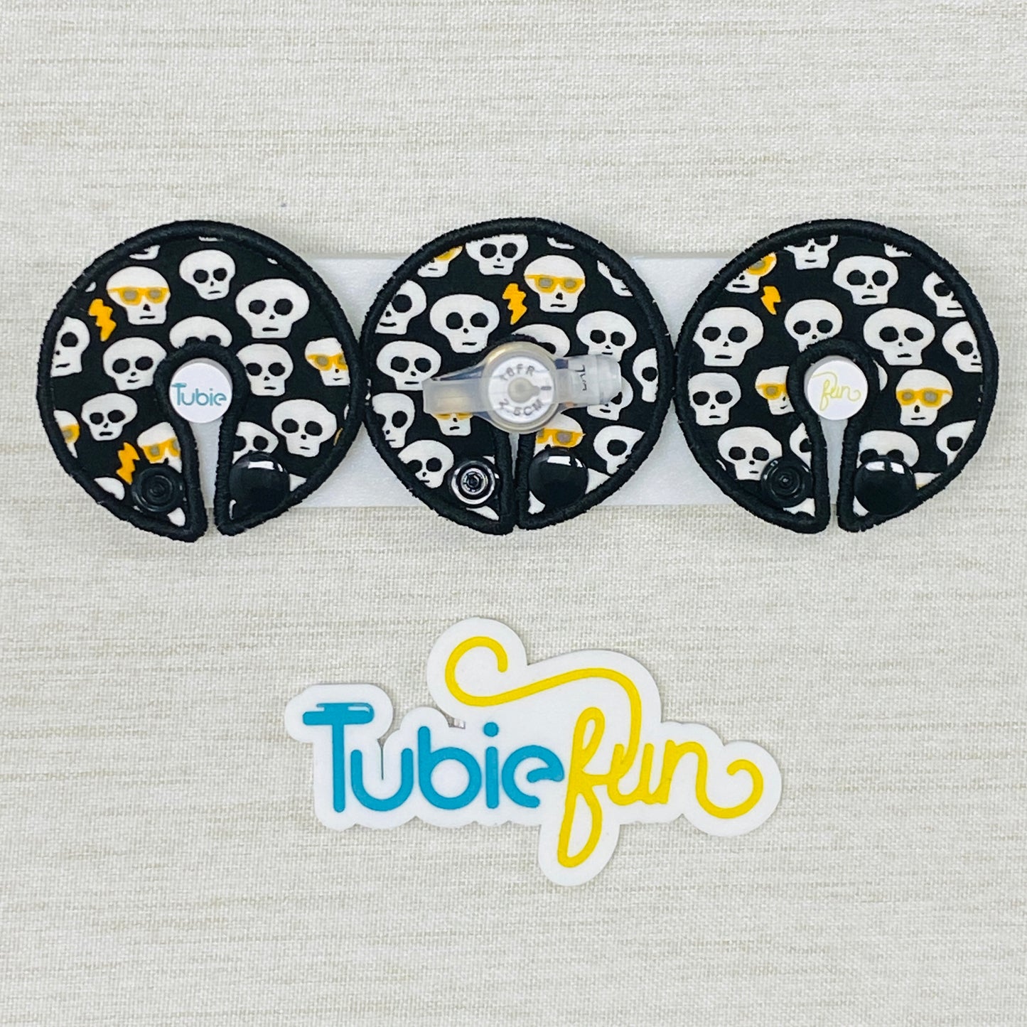 G-Tube Button Pad Cover - Skulls on Black