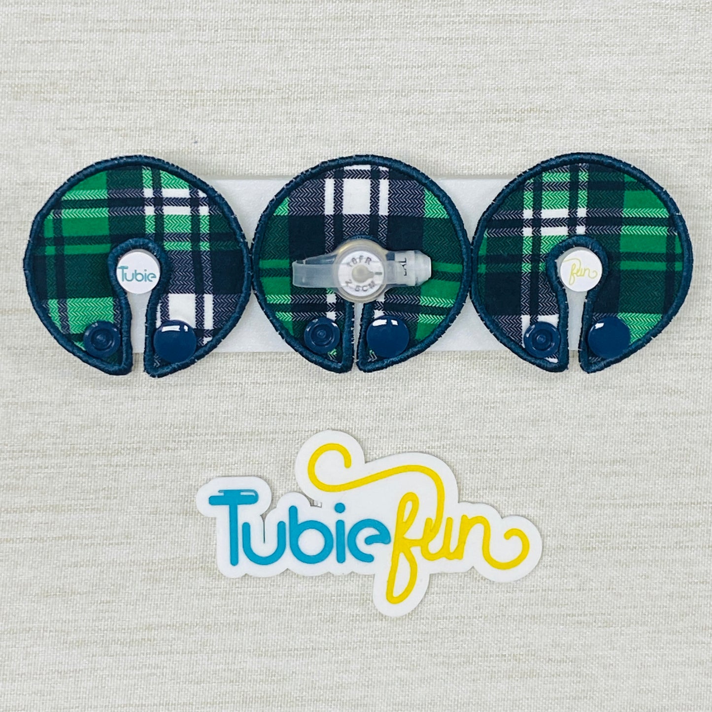 G-Tube Button Pad Cover - Green Tartan