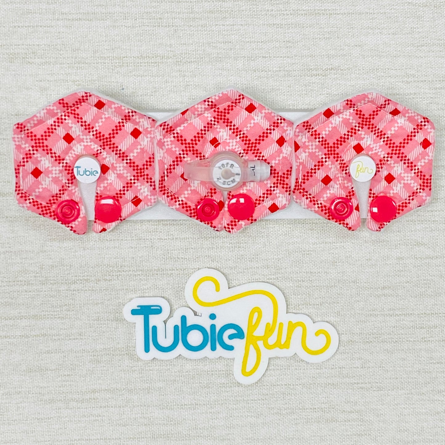 Mini Hexagon G-Tube Button Pad Cover - Pink and Red Gingham