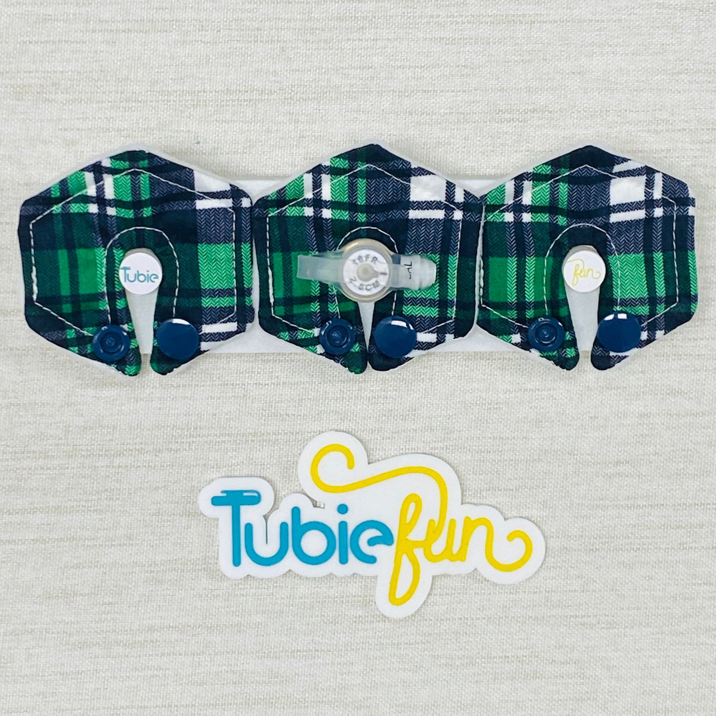 Mini Hexagon G-Tube Button Pad Cover - Green Tartan