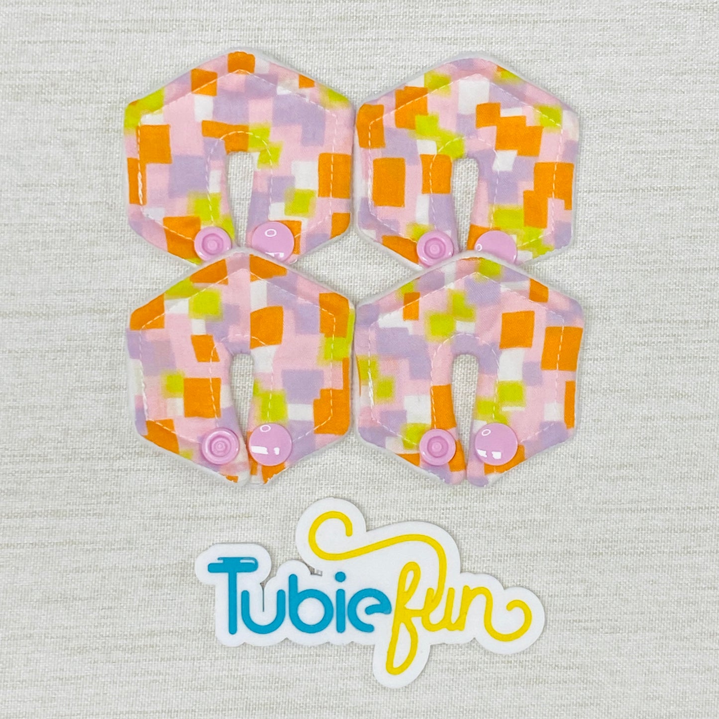 Mini Hexagon G-Tube Button Pad Cover - Pink and Orange Squares