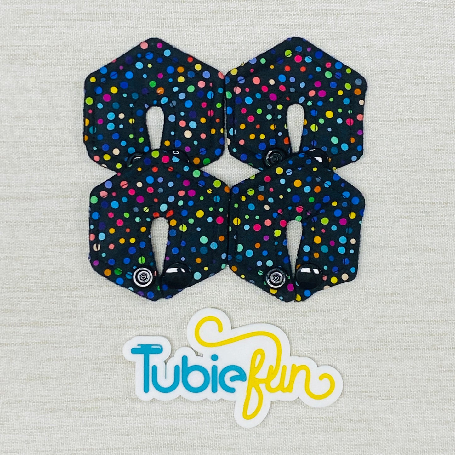 Mini Hexagon G-Tube Button Pad Cover - Colourful Dots on Black
