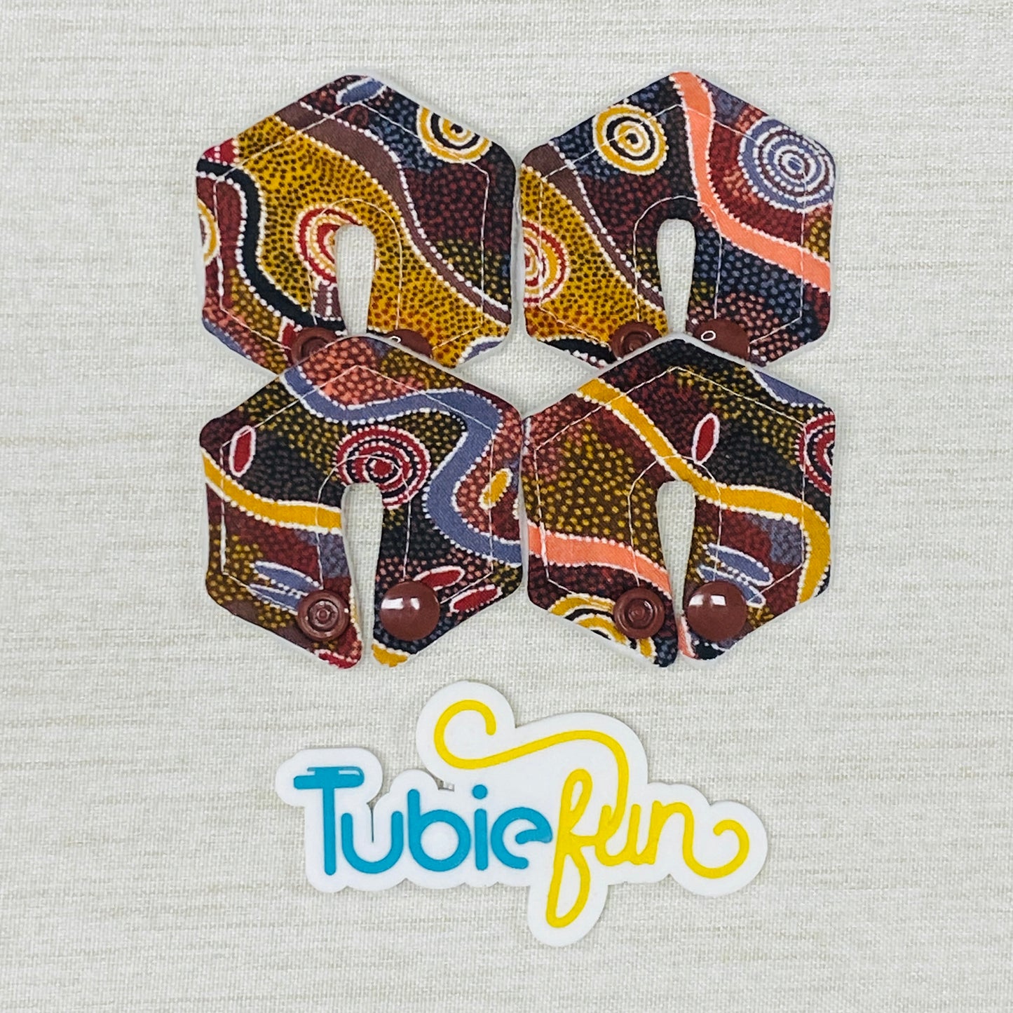Mini Hexagon G-Tube Button Pad Cover - Indigenous on Brown