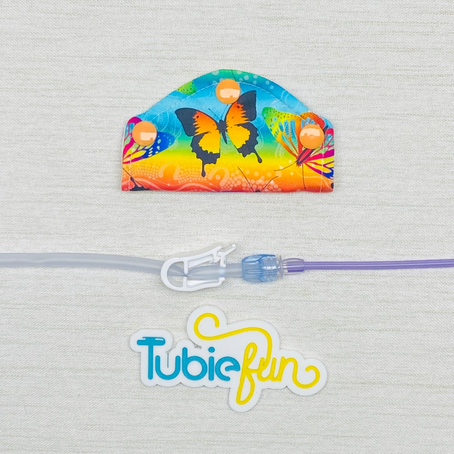 Feeding Tube Mini Connection Cover - Butterflies on Orange