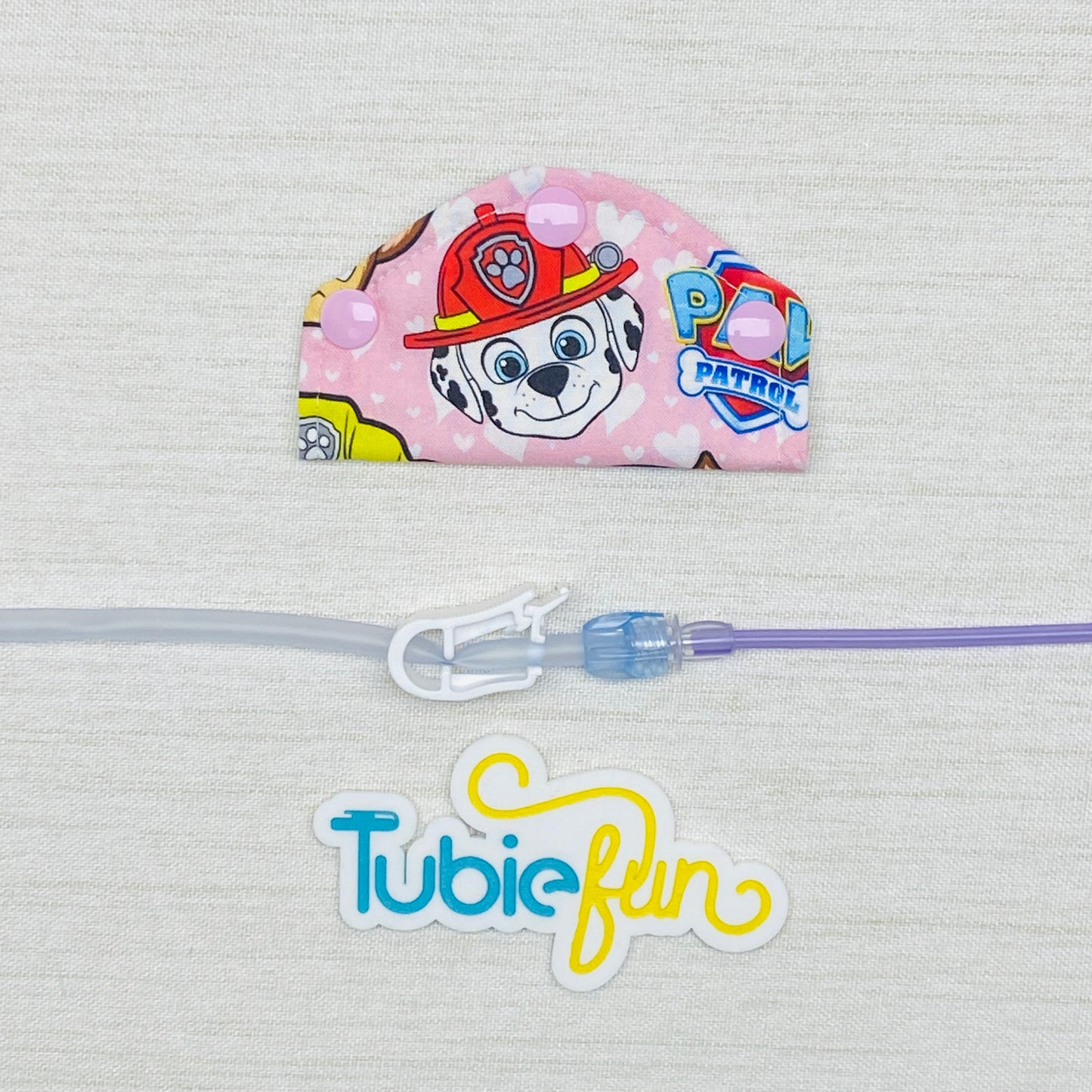 Feeding Tube Mini Connection Cover - Pup Patrol on Pink