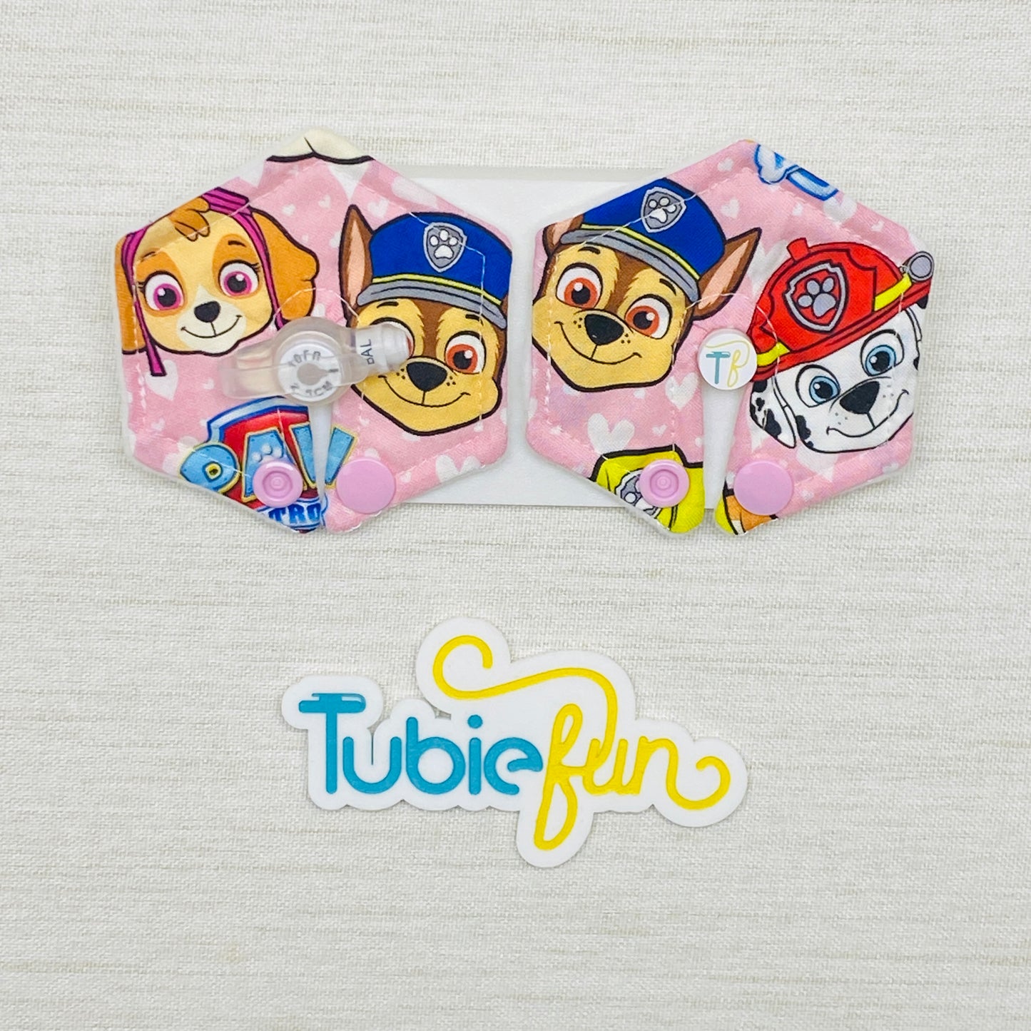 Hexagon G-Tube Button Pad Cover - Pup Patrol on Pink