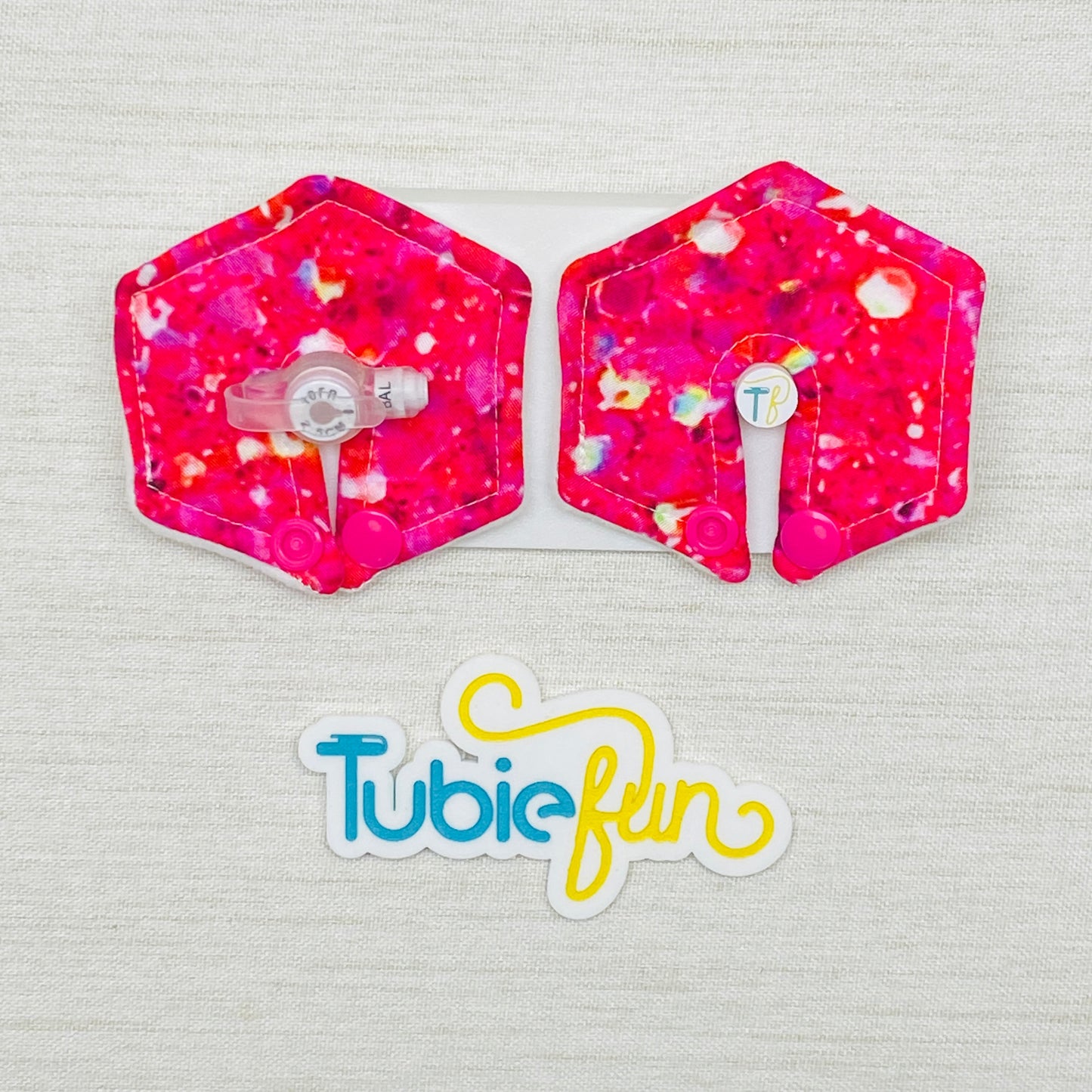 Hexagon G-Tube Button Pad Cover - Pink Gems