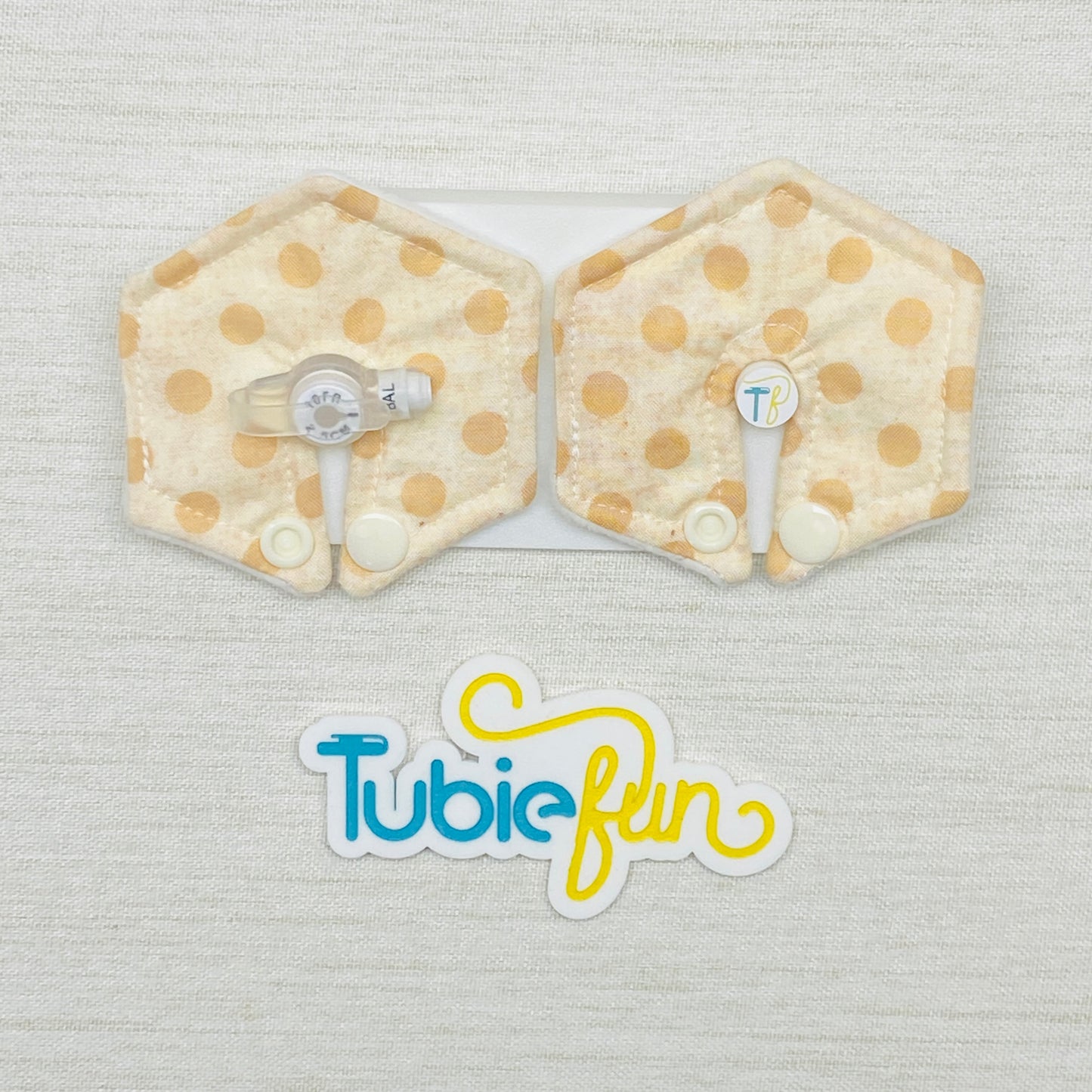 Hexagon G-Tube Button Pad Cover - Cream Dots