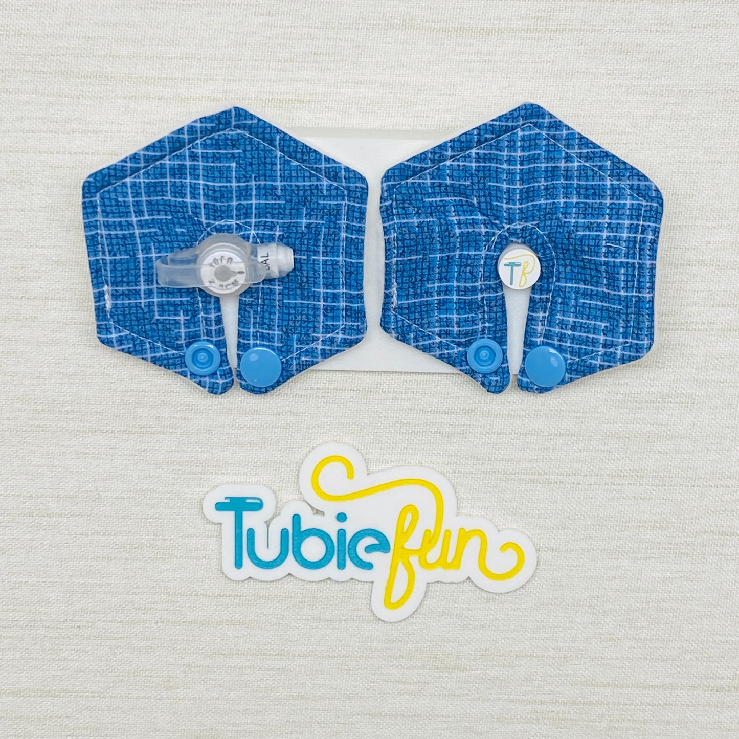Hexagon G-Tube Button Pad Cover - Blue Check 1