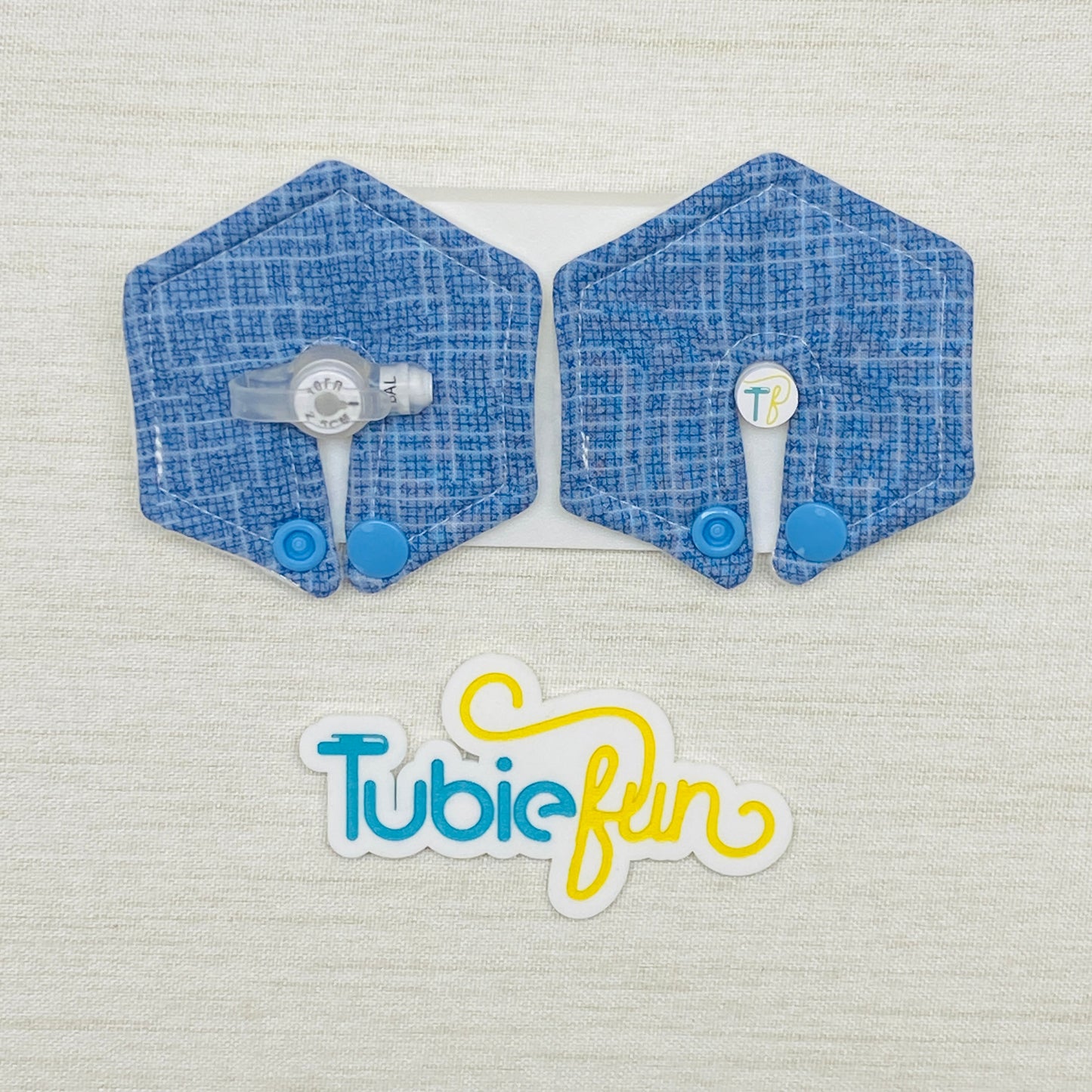 Hexagon G-Tube Button Pad Cover - Blue Check 2