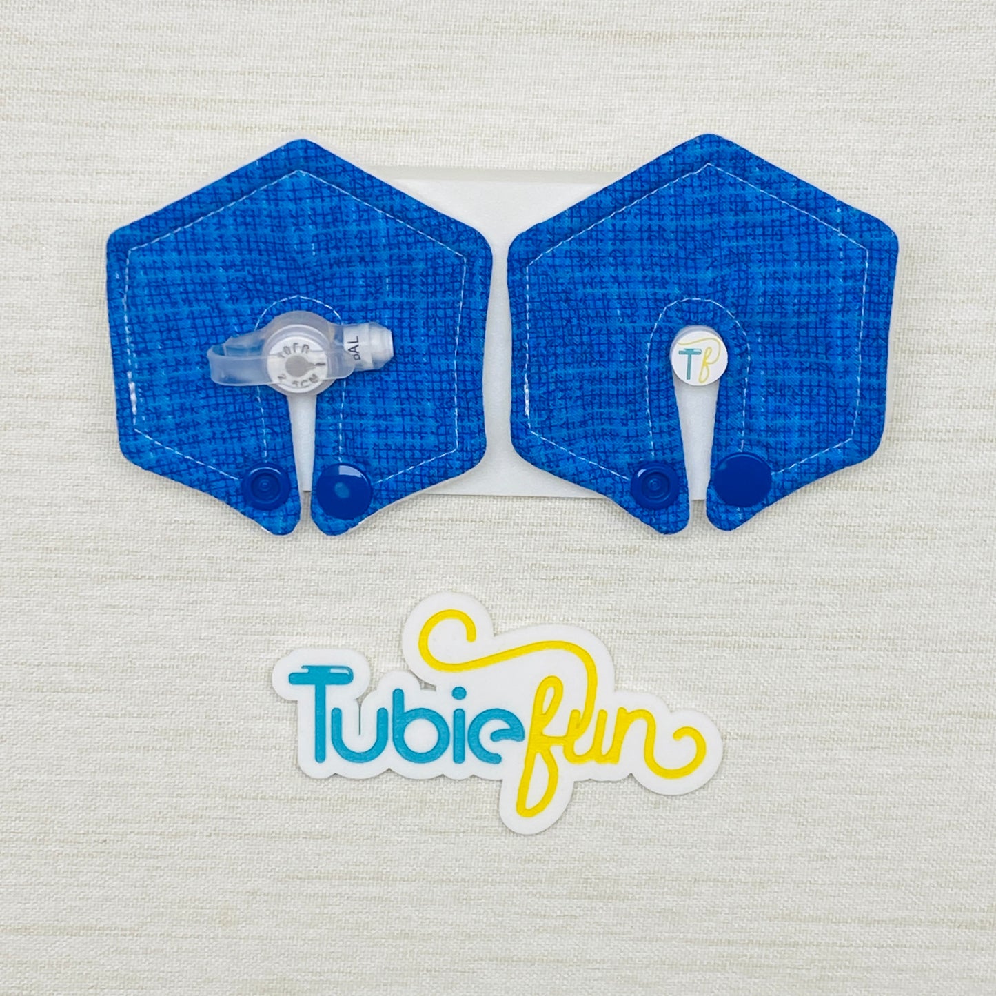 Hexagon G-Tube Button Pad Cover - Blue Check 4