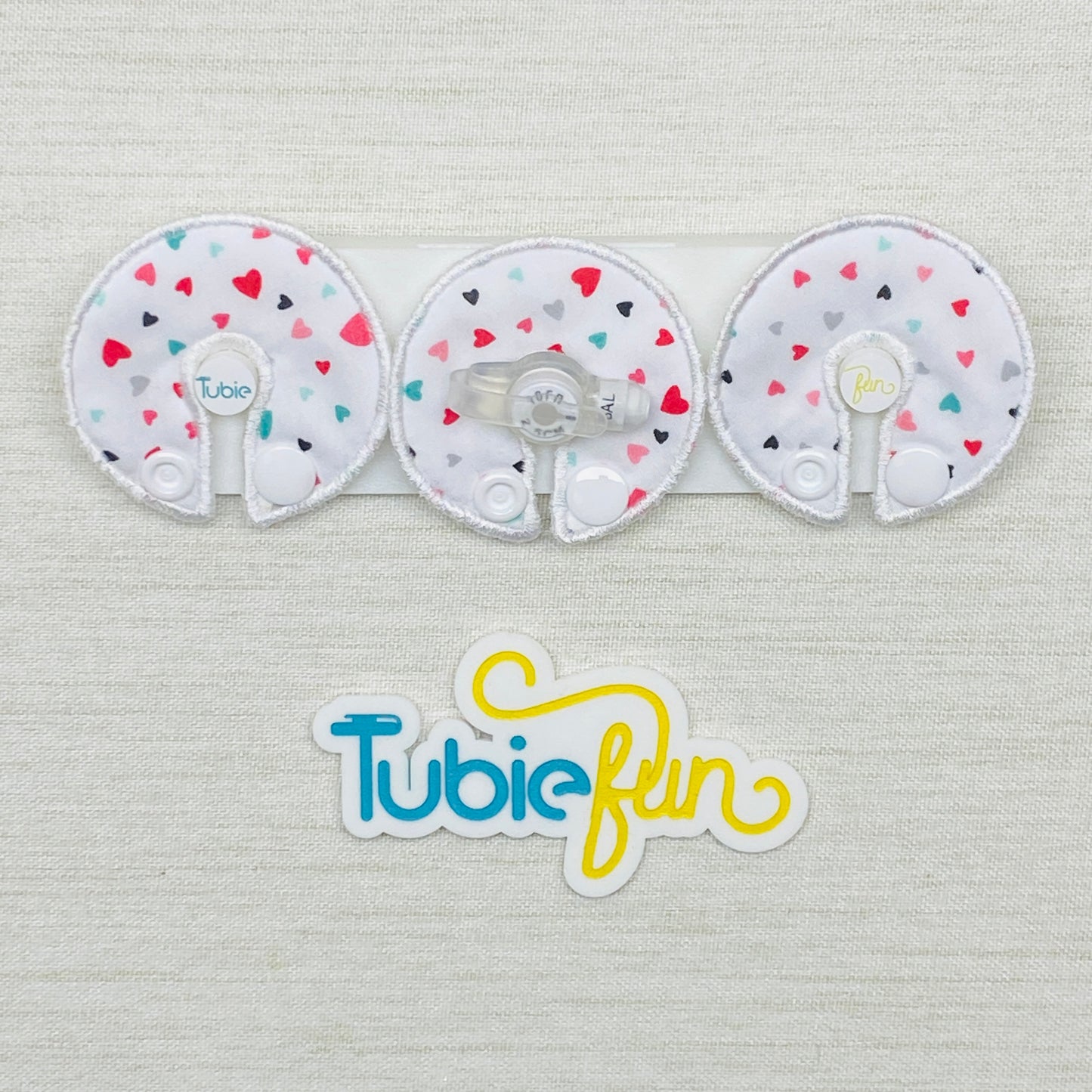 G-Tube Button Pad Cover - Mini Coloured Hearts on White