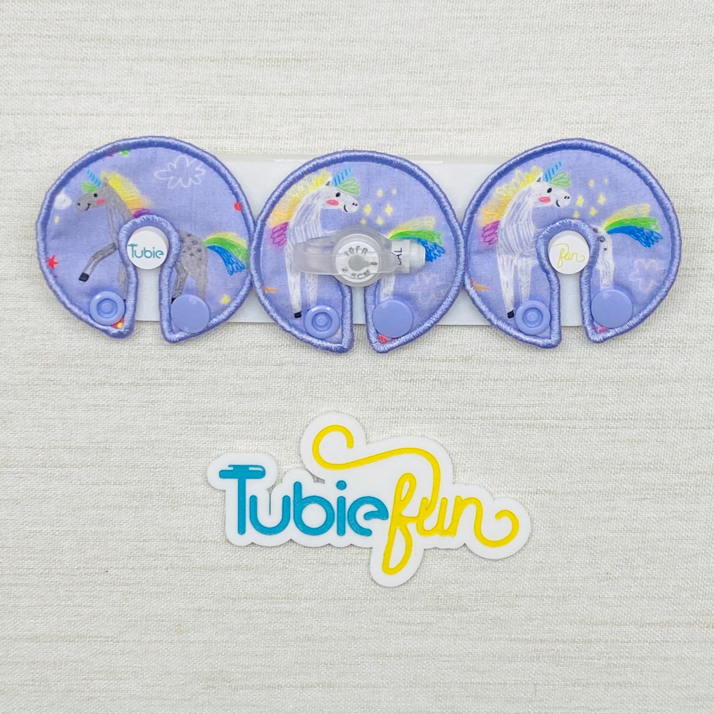 G-Tube Button Pad Cover - Unicorns on Purple