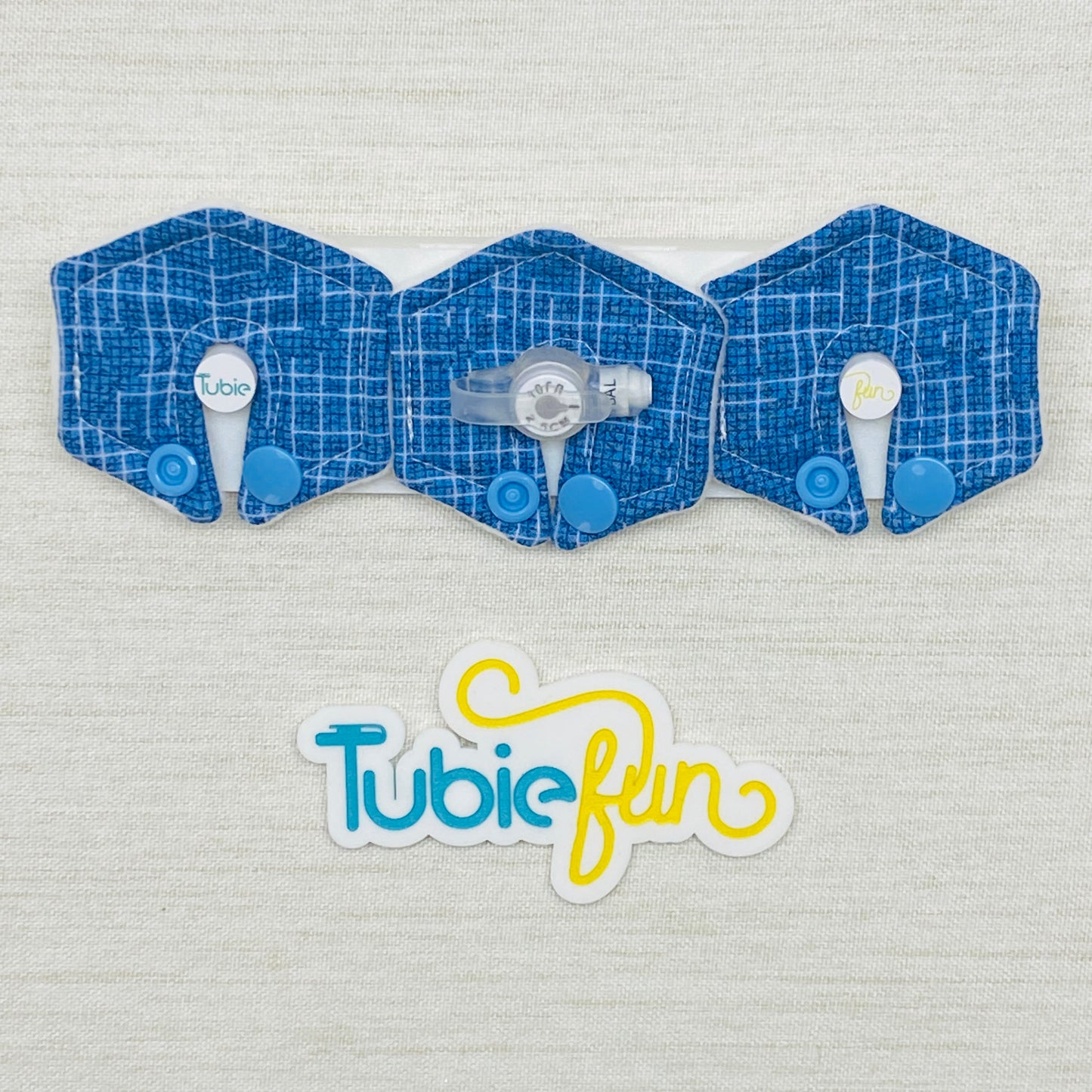 Mini Hexagon G-Tube Button Pad Cover - Blue Check 2