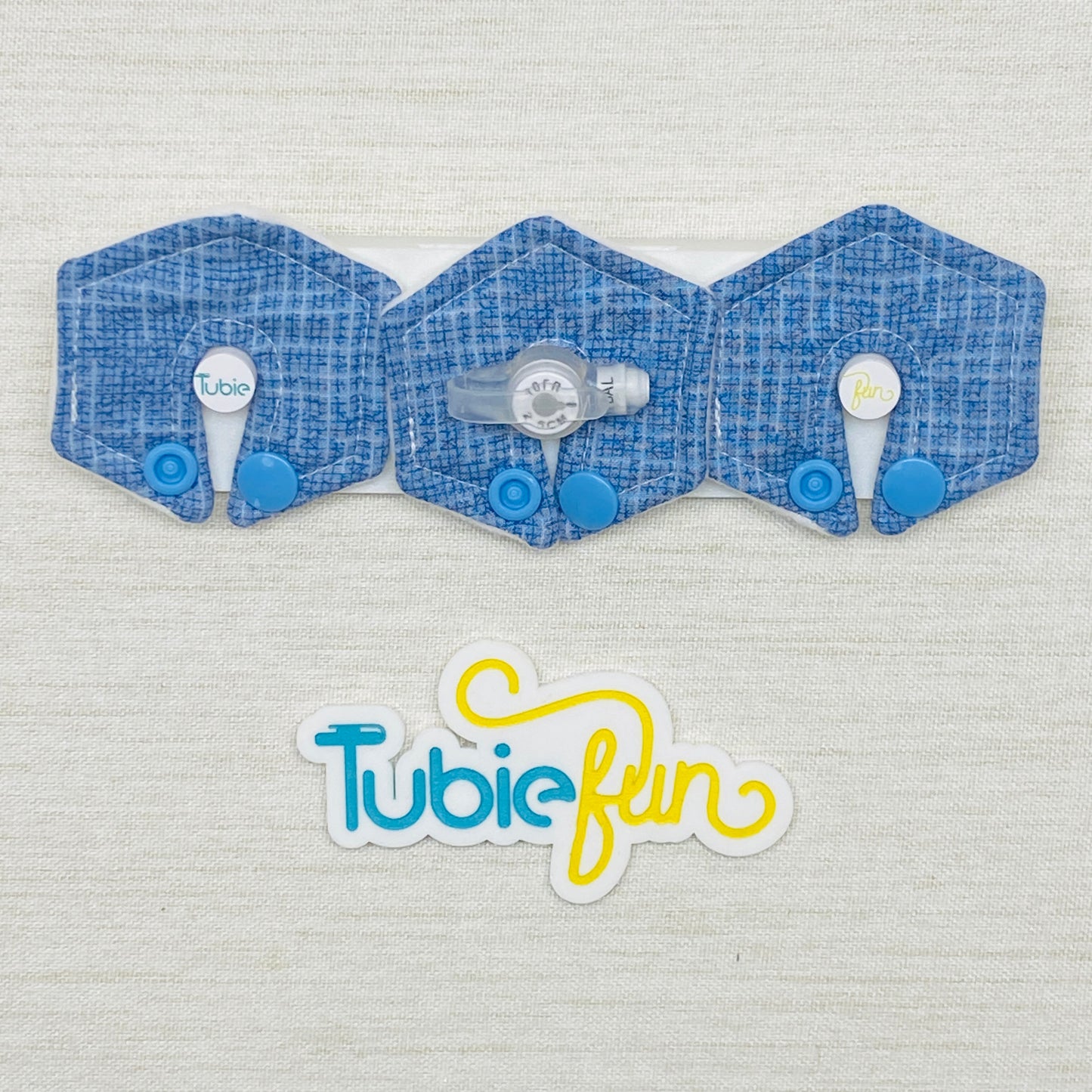 Mini Hexagon G-Tube Button Pad Cover - Blue Check 3
