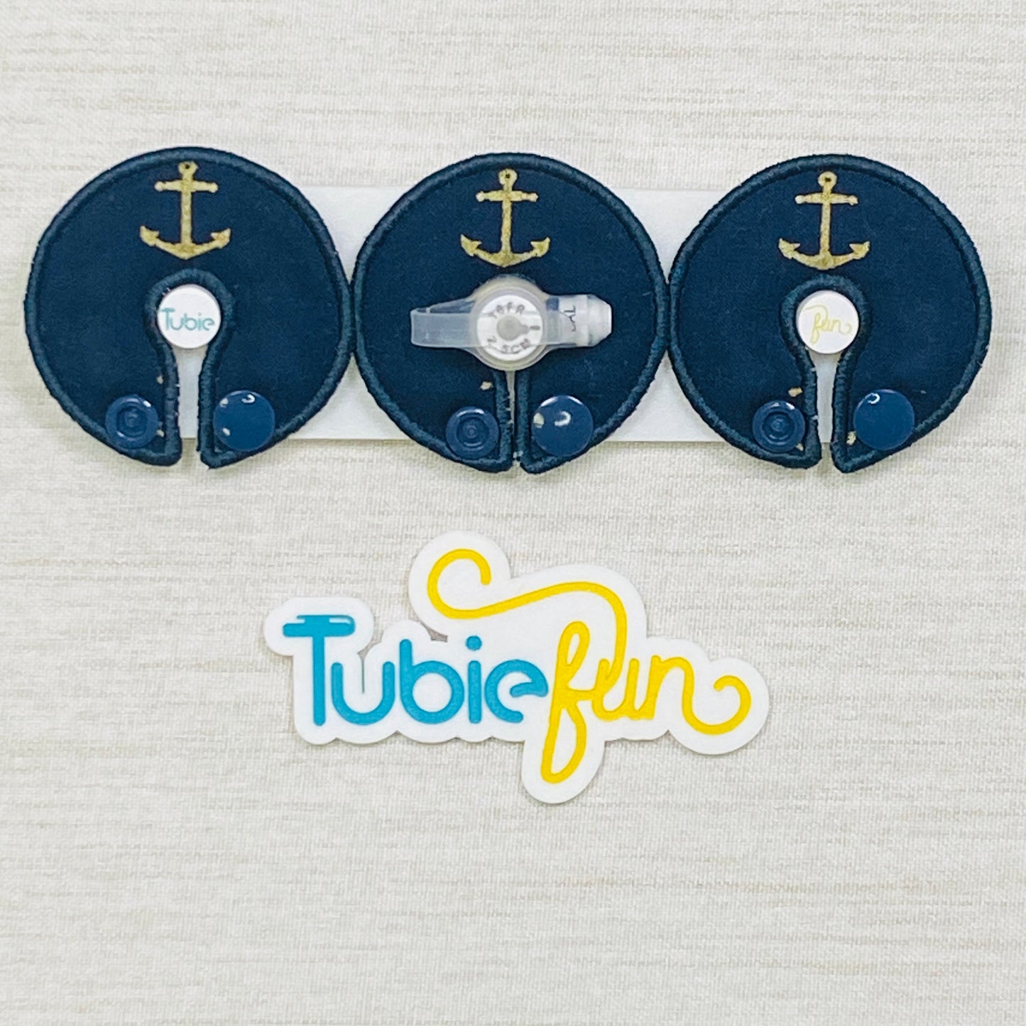 G-Tube Button Pad Cover - Gold Anchors on Navy