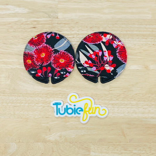 Covered Button Pad - Red Flowers on Black