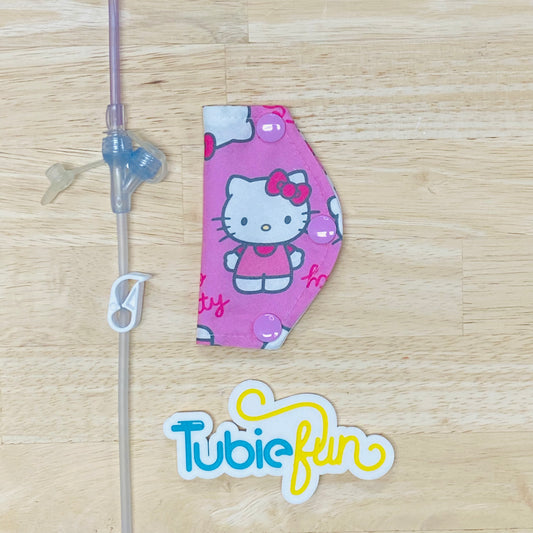 Feeding Tube Mini Connection Cover - Kitty on Pink