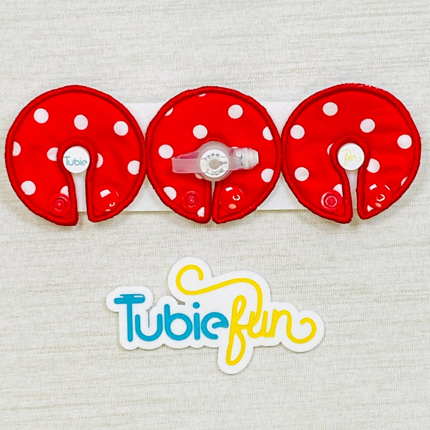 G-Tube Button Pad Cover - White Dots on Red